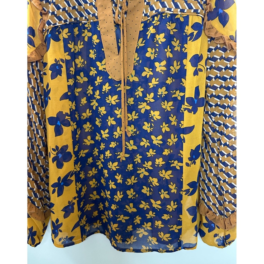 Cabi Harmony Blouse Sheer Golden Eye Floral Ruffle Long Sleeve 3953 Size Small - Picture 4 of 11